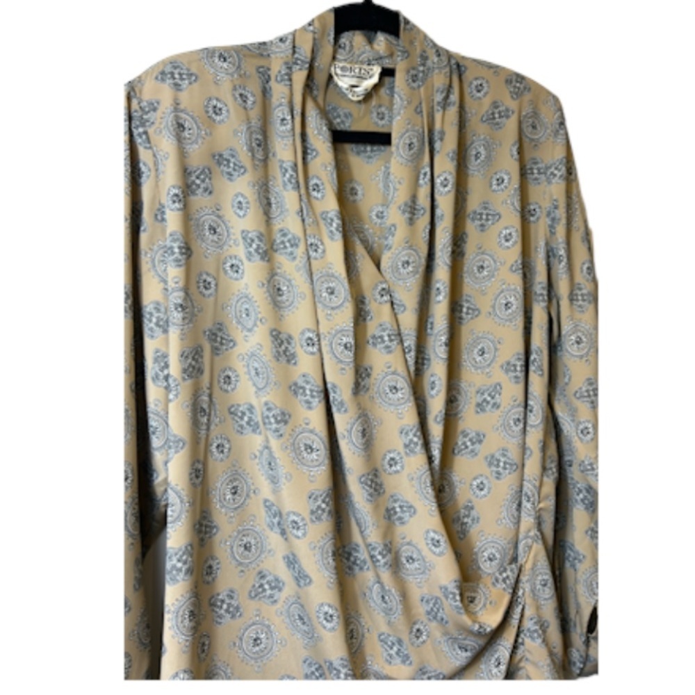 Ports International Tan Women’s Long Sleeve Wrap Blouse size 10 Vintage